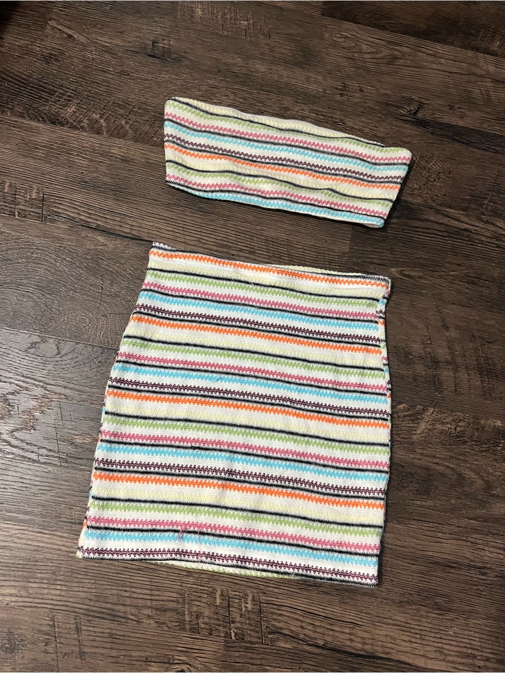 Princess Polly Rainbow Stripe Tube Top bandeau & Skirt Set White Multi size 12